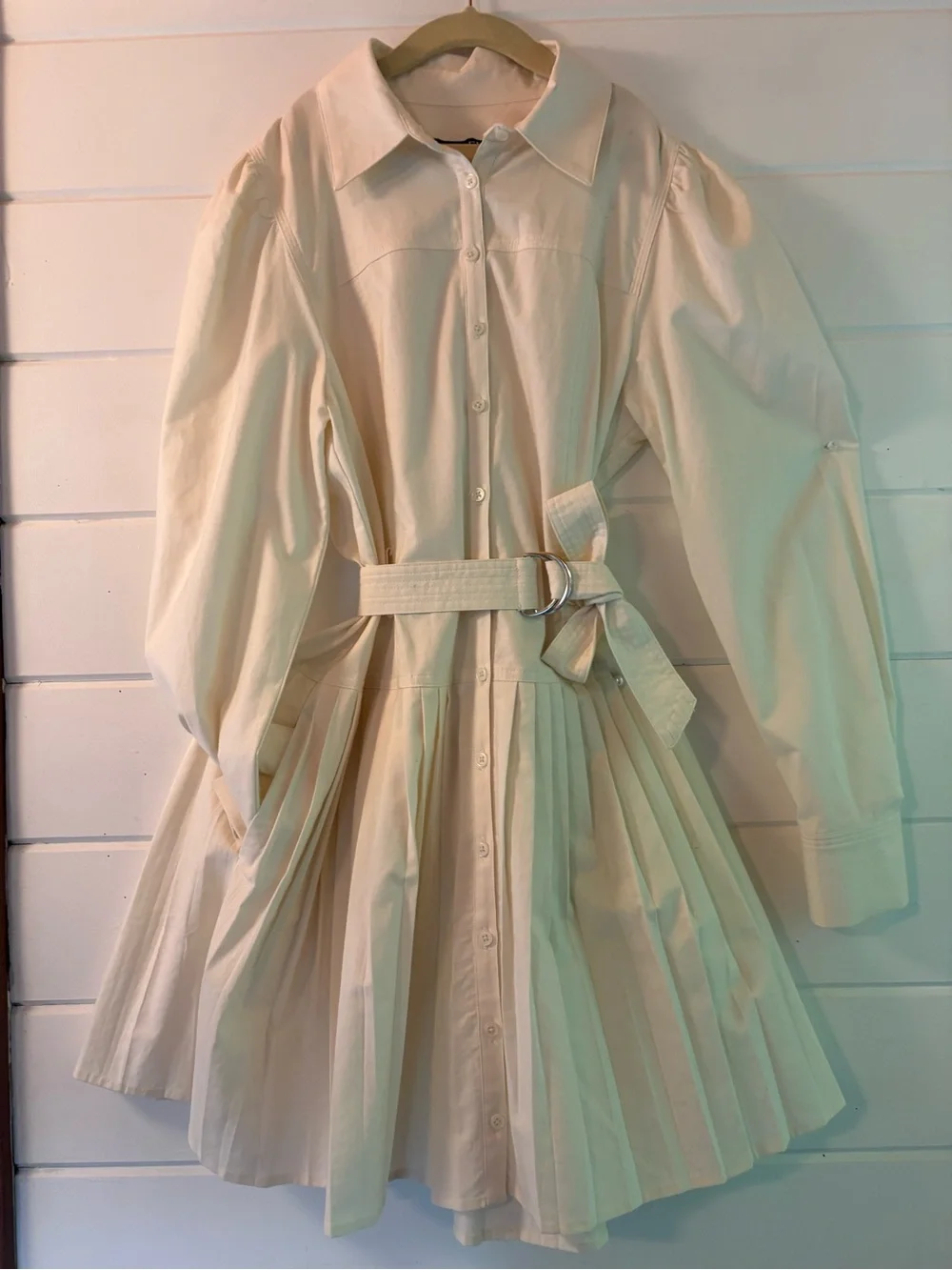 Playful yet Polished J.Crew Cream Fit&Flare shirt-dress w/ pleats & puff sleeves